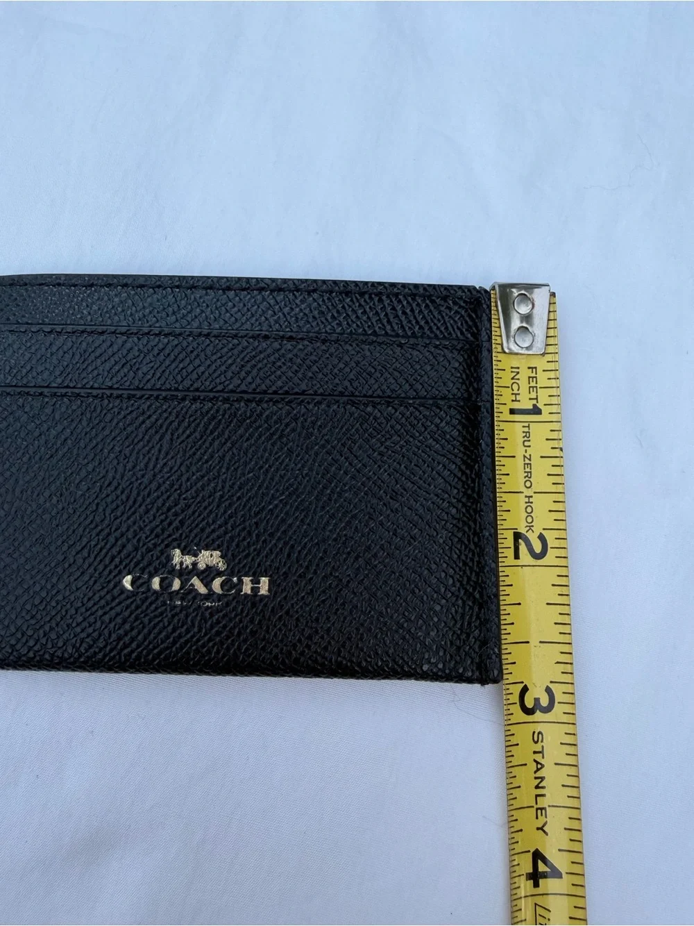 Coach Black Textured Leather Card Case with Gold Logo